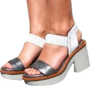 Naked Feet Basalt Platform Leather Gray Silver Sandal size 8M
